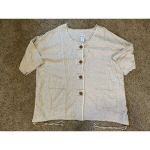 BLAIR Linen Blend Button Down Tunic Blouse Top Lagenlook Casual Travel Sz 3XL